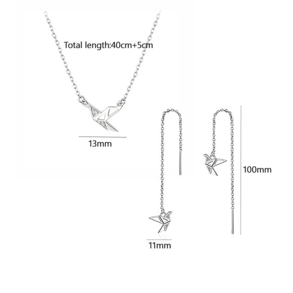 NEW Inlaid Zircon Four-leaf Flower Chain Necklace and Earrings Set - Picture 8 of 8